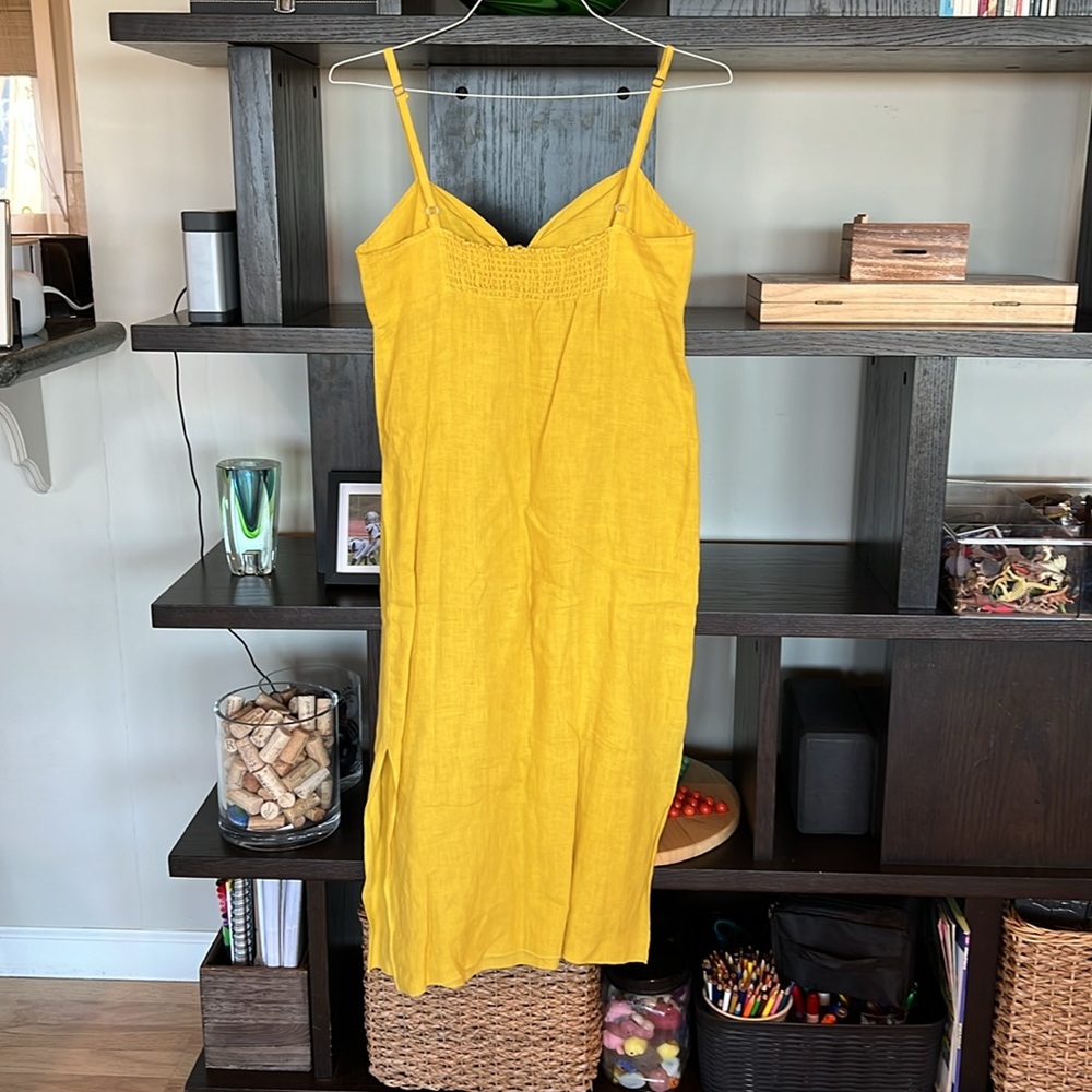3 Dots yellow linen tie front Midi sun dress - Picture 2 of 5